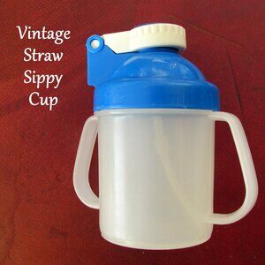 TODDLER SIPPY CUP w LOCK TOP & STRAW, PECO WARE NO-SPILL CHILD'S CUP w 2 HANDLES